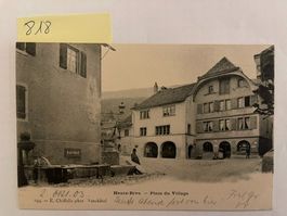 alte Postkarte Haute-Rive Place du Village, 1903 mit Stempel