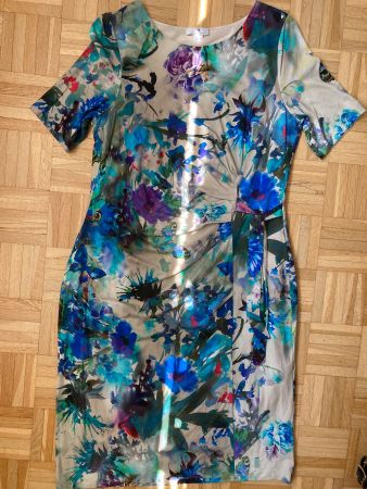 PETER HAHN Jersey Kleid Viscose 42 44 floral blau w/NEU