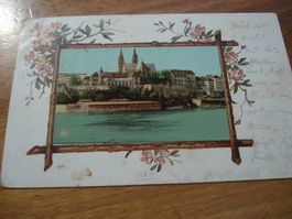 Karte Basel 1900, farbig, UPU-Frankatur