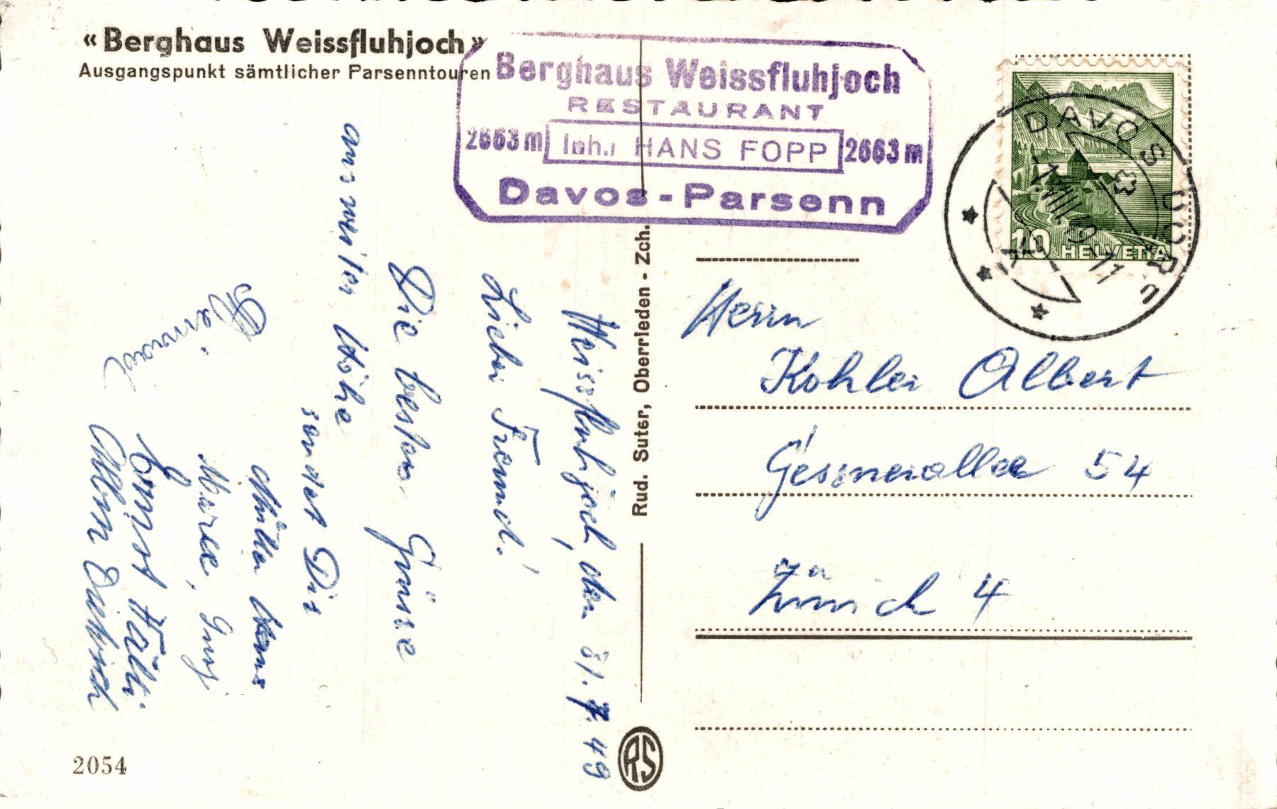 Cartoline postali: Berggasthaus Weissfluhjoch – Usato da Bronschhofen venduto da Astore 1