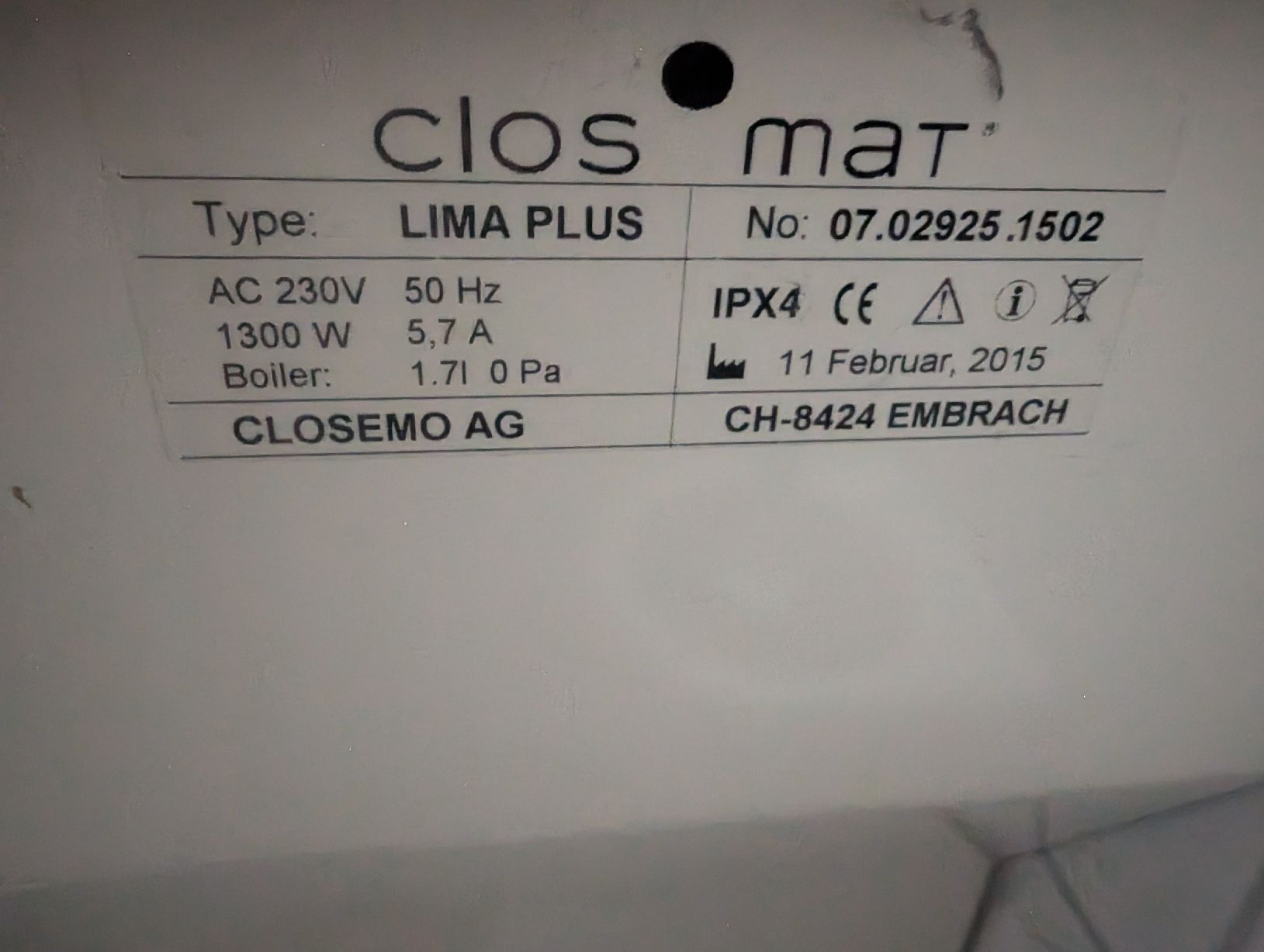 WC: Closomat Lima Plus WC Sitz Dusche, eierschalen, guter Zust. – Gebraucht aus Besenbüren von ram_z8pp 1