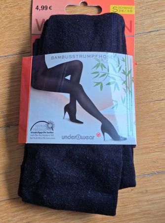 Schwarze Bambus-Strumpfhose, Gr. S (36/38) - Neu, Herbst