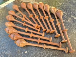 Klöppel Set aus Holz 14 Stück antik rar