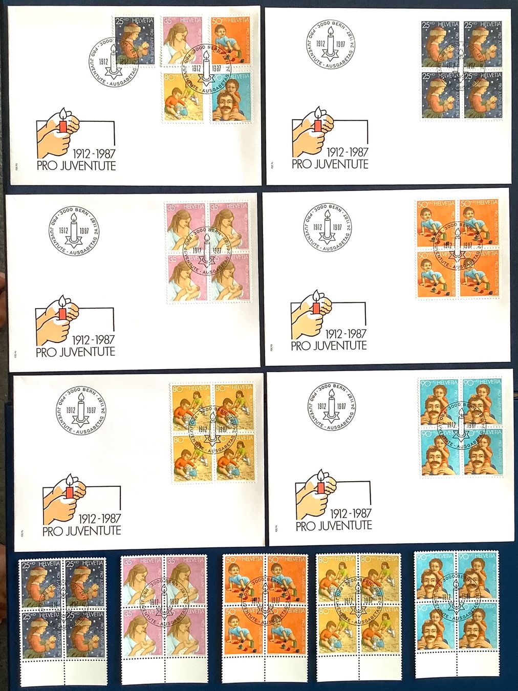 Alle Briefmarken: 1987 Pro Juventute FDC - FDC 4er + Viererblöcke ET – Neu (gemäss Beschreibung) aus Liestal von Skunk02