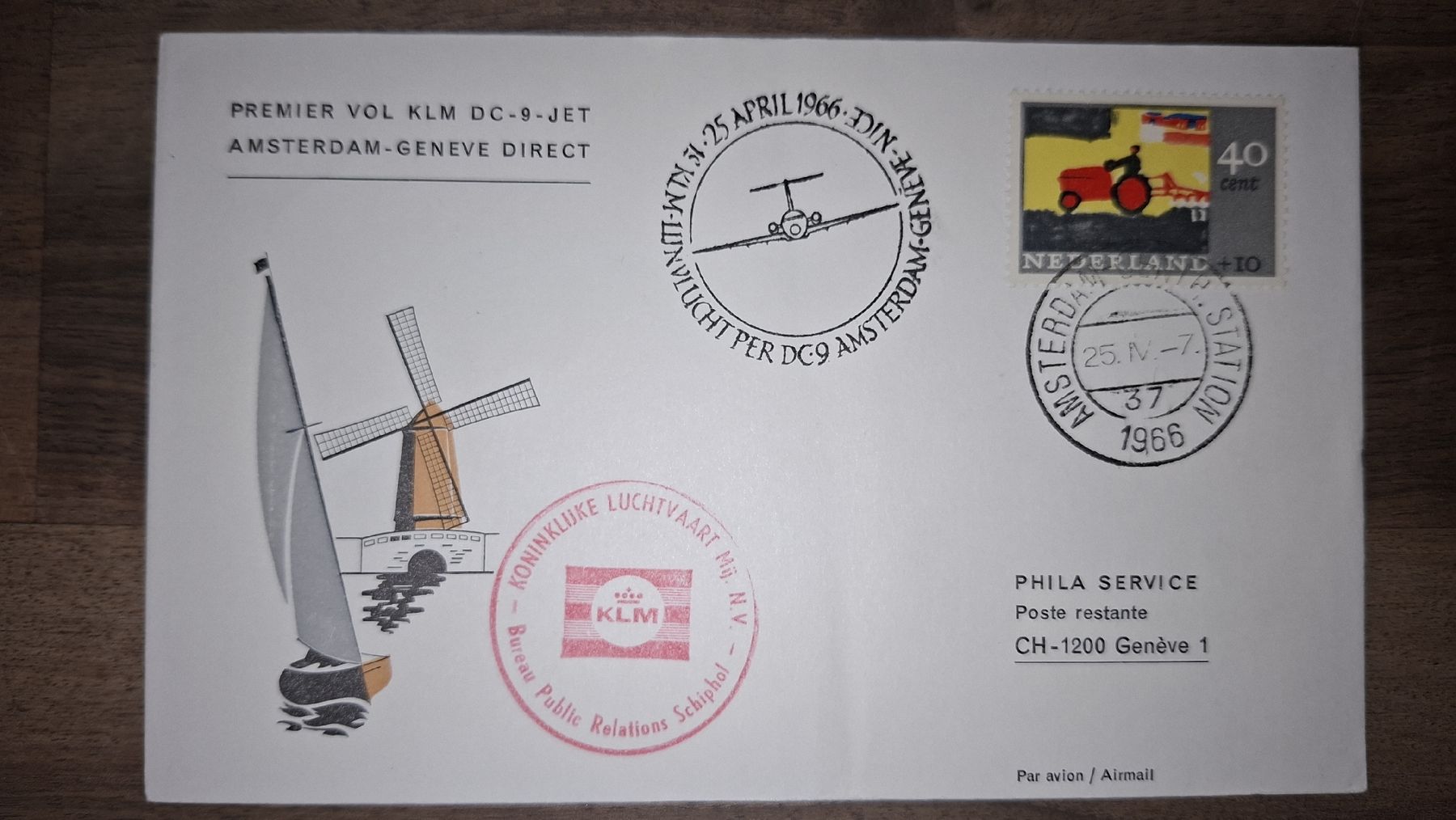 Tutti i francobolli: KLM Amsterdam - Geneve 25.04.1966 – Usato da Balgach venduto da SIMEON27