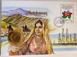 ENVELOPPE AVEC PIECE 1992 - AZÄRBAYCAN - MUNZ-BRIEFE