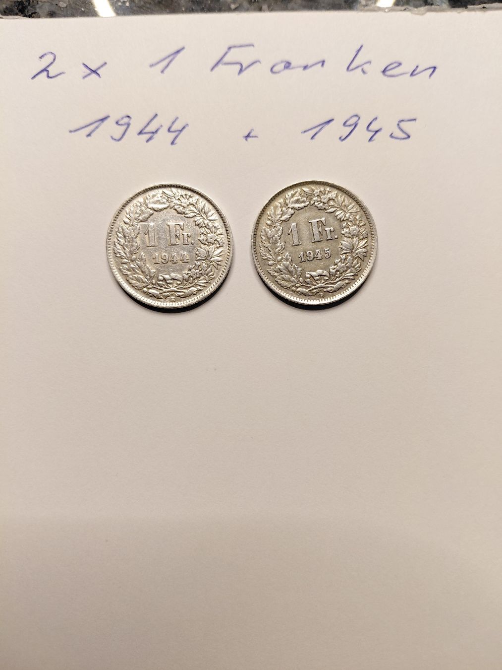 Alle Münzen: 2x 1 Franken 1944 + 1945 silber – Gebraucht aus Bonaduz von topolino052