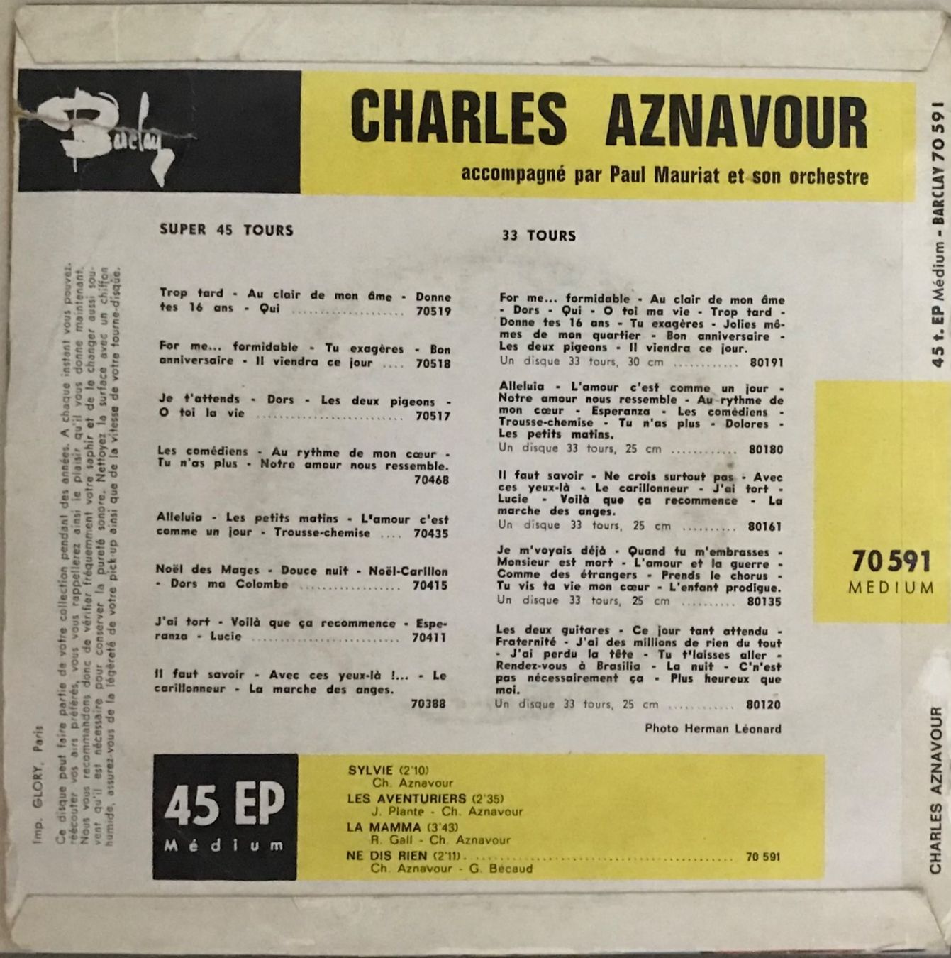 Dischi in vinile: CHARLES AZNAVOUR - SYLVIE – Usato da Bussigny venduto da vinyl-pas-cher 1