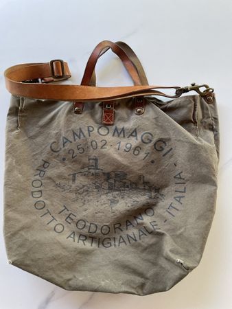 Sac Campomaggi Teodorano toile cuir kaki artisanal Italie