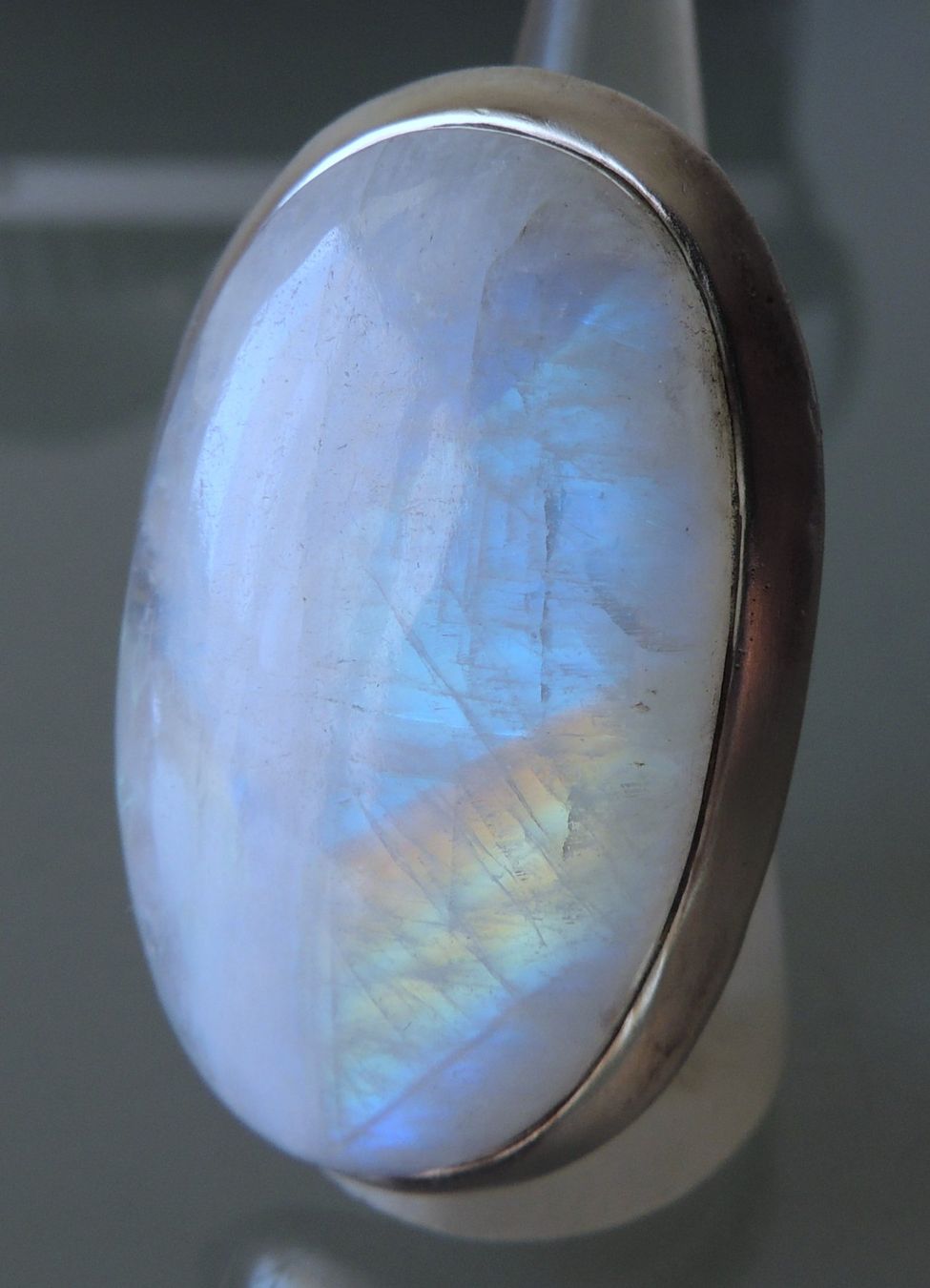 Anelli: Großer Silber 925 Rainbow Moonstone Fingerring Gr. 58 – Usato da Waldenburg venduto da schaller707 3