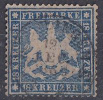Württemberg 1861: 18 K. Freimarke Wappen - hoher Kat.wert