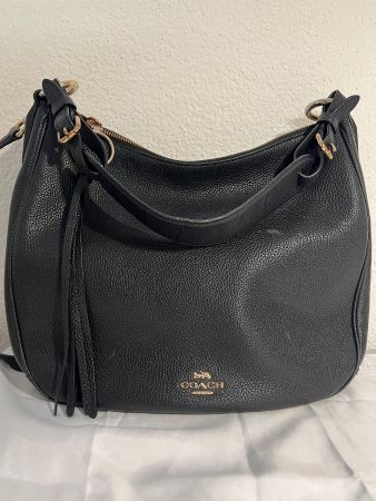 Coach Handtasche schwarz Leder Hobo Bag mit Schultergurt