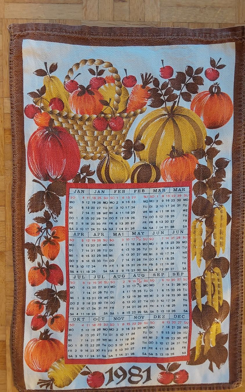 Strofinacci: Küchentuch Motiv Kalender 1981 – Usato da Köniz venduto da scopello12