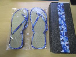 Damen Flip-Flop - Blau/Hellblau mit Stroh Fussbett NEU
