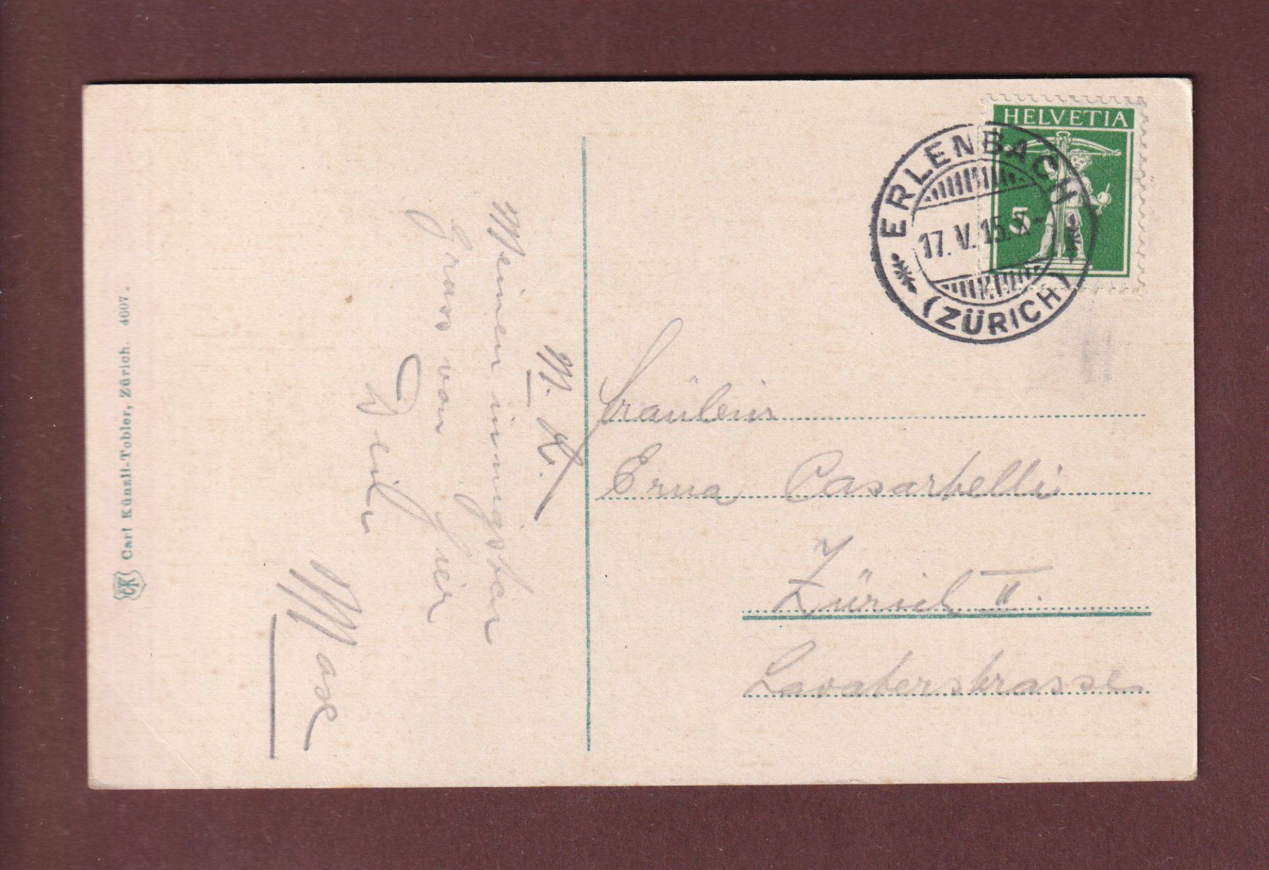 Ansichtskarten: Gruss vom PFLUGSTEIN-ERLENBACH - 1915 – Gebraucht aus Pully von nicecards-shop 1