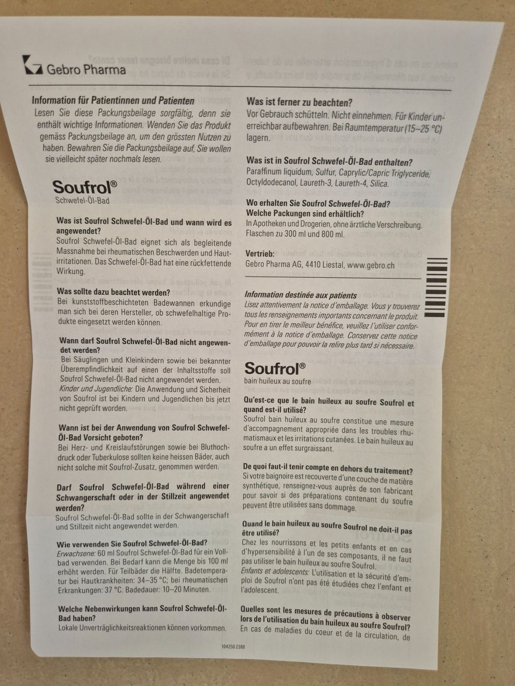 Sonstige Körperpflege: Soufrol Schwefel-Öl-Bad 800 ml neu – Neu und originalverpackt aus Dietikon von grafad 2
