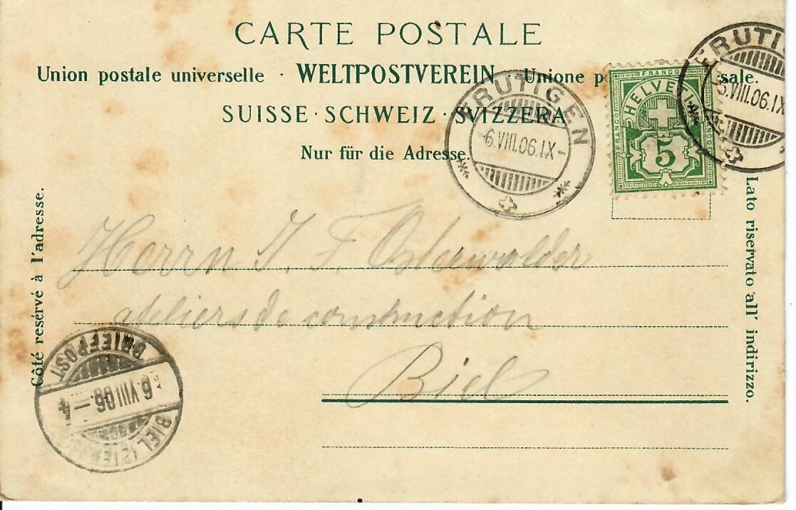 Cartoline postali: Frutigen - Kirche 1906 – Usato da Hochdorf venduto da Ziegel-16 1