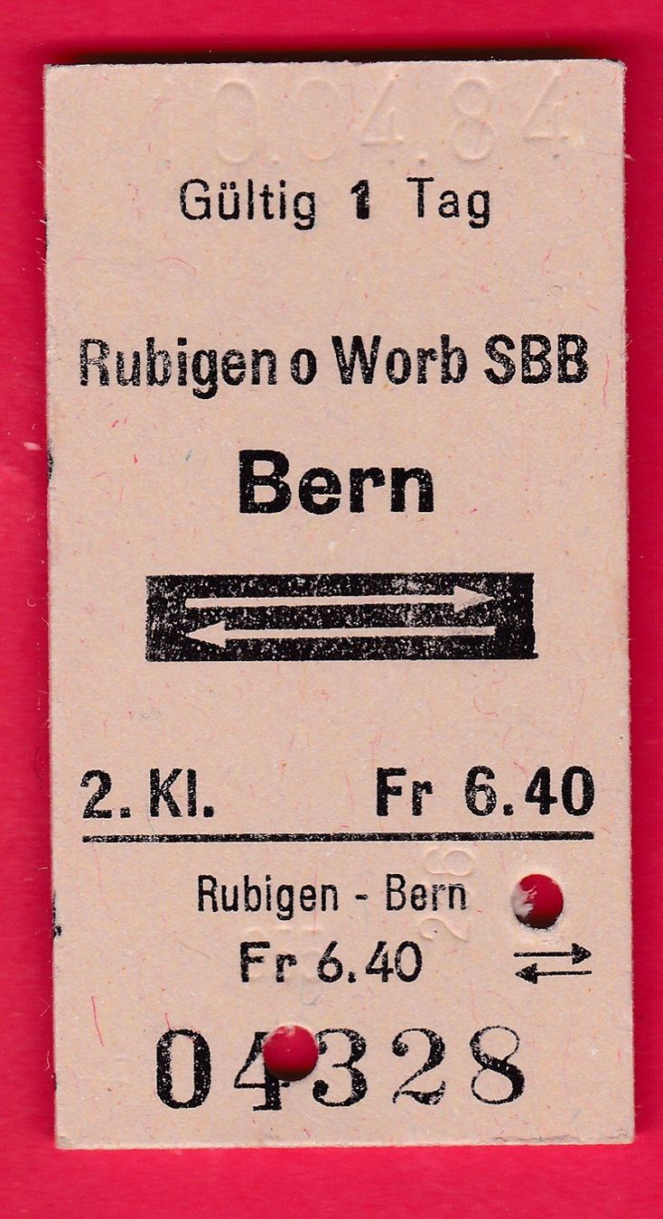 Biglietti: KARTON BILLETT, RUBIGEN WORB SBB - BERN, 2.KLASSE, RETOUR – Usato da Oberrieden venduto da Gebirgsstelze