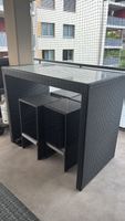 Gartentisch mit Hockern Polyrattan schwarz Glasplatte 5tlg