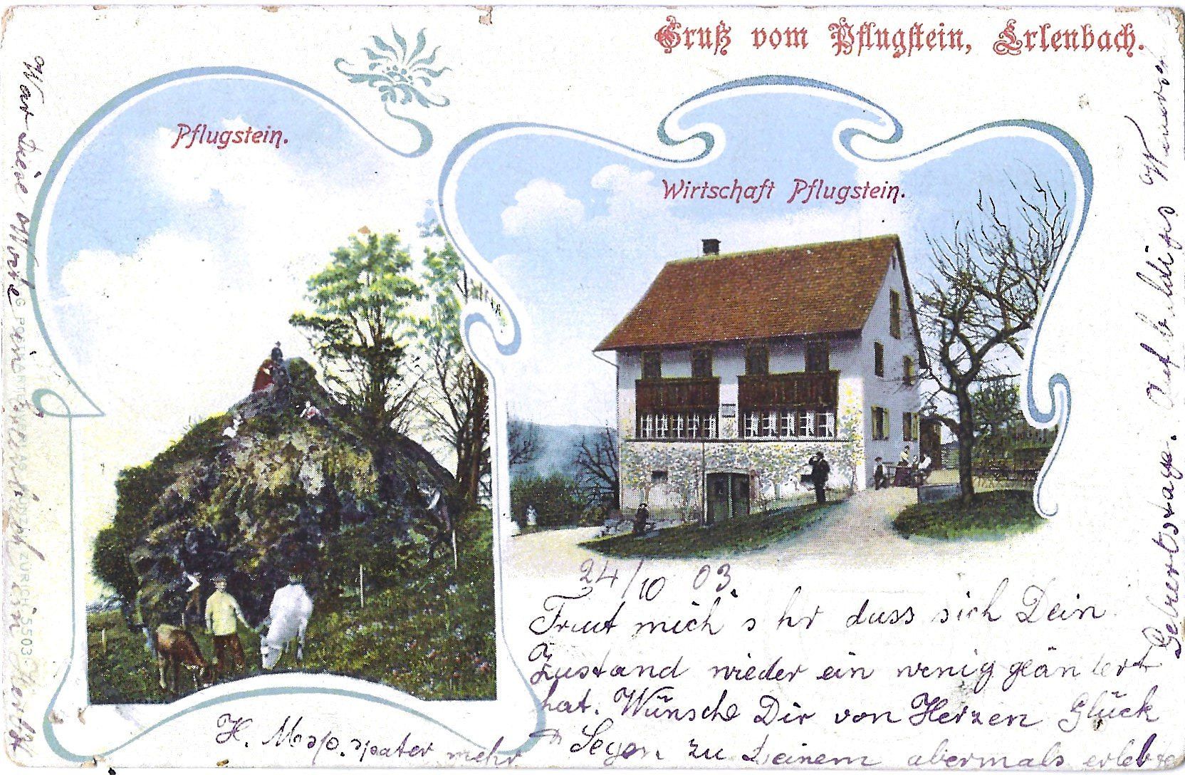 Cartoline postali: Gruss  vom  Pflugstein,  Erlenbach. – Usato da Bütschwil venduto da Jackson1A