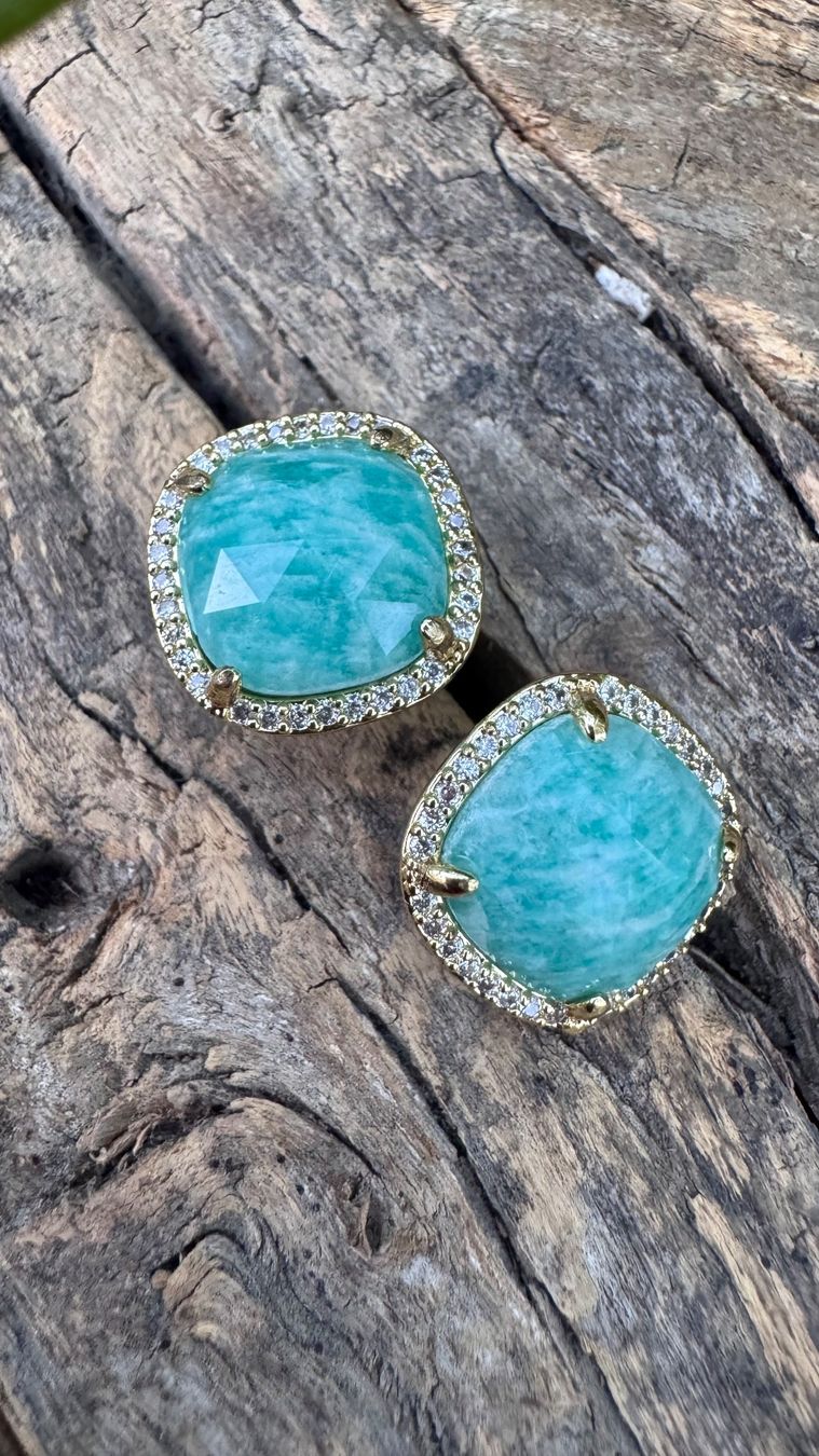 Orecchini pendenti & Orecchini a lobo: Wunderschöne vergoldete Ohrstecker AMAZONIT mit Zirkonia – Nuovo e nell'imballaggio originale da Rombach venduto da Ivreajewels 5