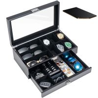 Uhrenbox Uhrenkasten Schmuckkästchen 6 Fächer Glasdeckel
