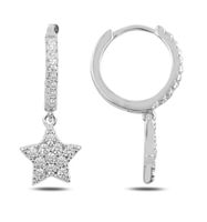 Creole Ohrringe Hänger Stern Zirkonia 925 Silber fein