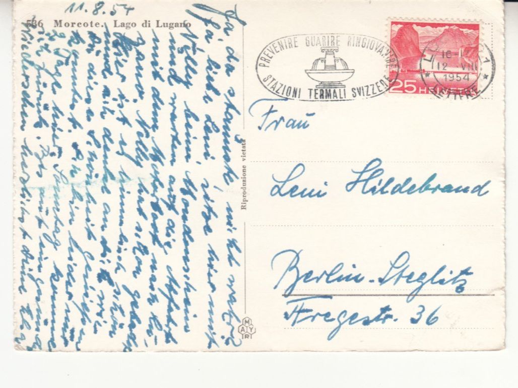 Cartoline postali: Morcote 1954 – Usato da Bürglen TG venduto da StampGraf 1