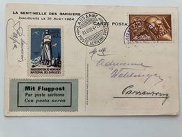 Flugpost 1924, Kat. 5 auf Sonderflugkarte Les Rangiers