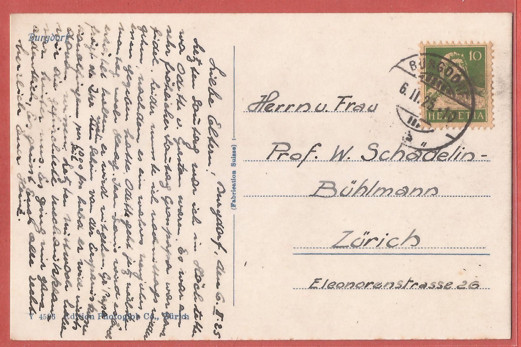 Cartoline postali: Burgdorf - Fotokarte 1925 – Usato da Fislisbach venduto da Porano 1