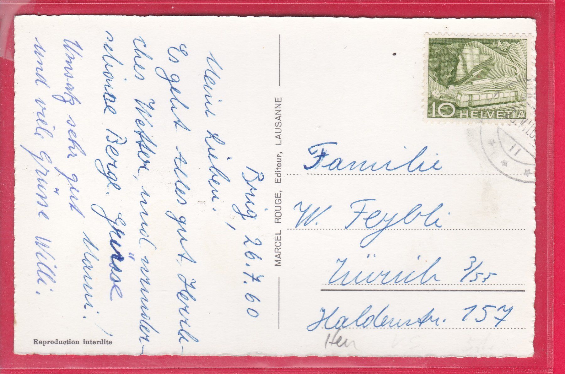 Cartoline postali: BRIQUE, VUE GÉNÉRALE, 26.7.1960 – Usato da Oberrieden venduto da Gebirgsstelze 1