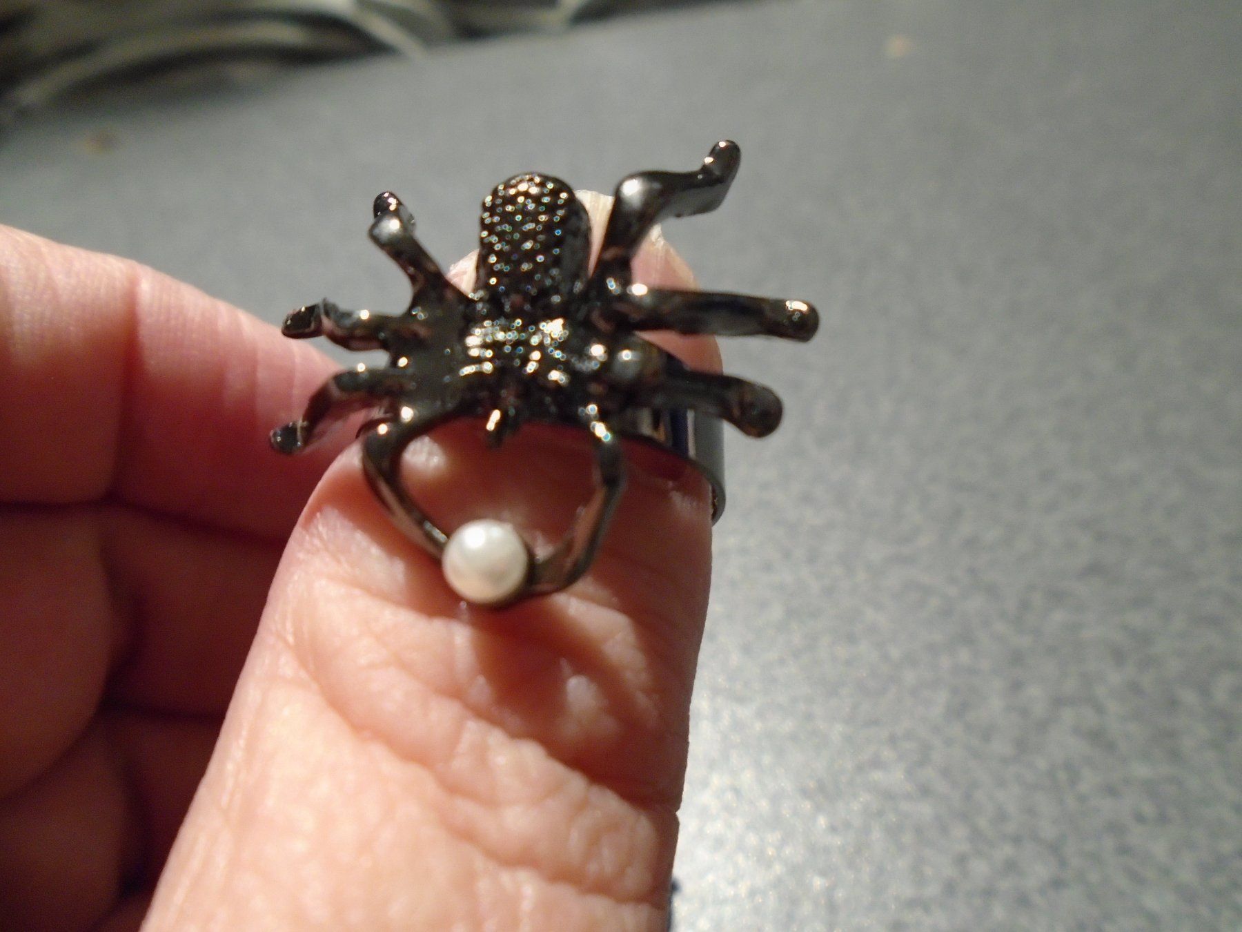 Anelli: Ring, schwarz, Spinne, weisse Perle – Usato da Zürich venduto da abraxas1291 2