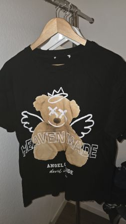 Schwarz T-Shirt mit Teddy Motiv Grösse M/L