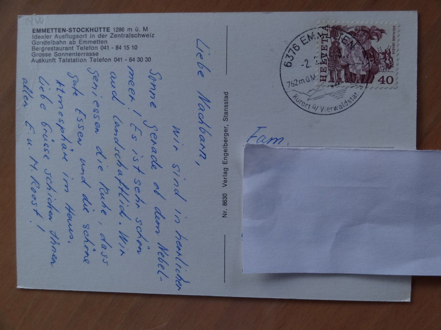Cartoline postali: Emmeten - Stockhütte - 1981 – Usato da St Léonard venduto da Riglin 1