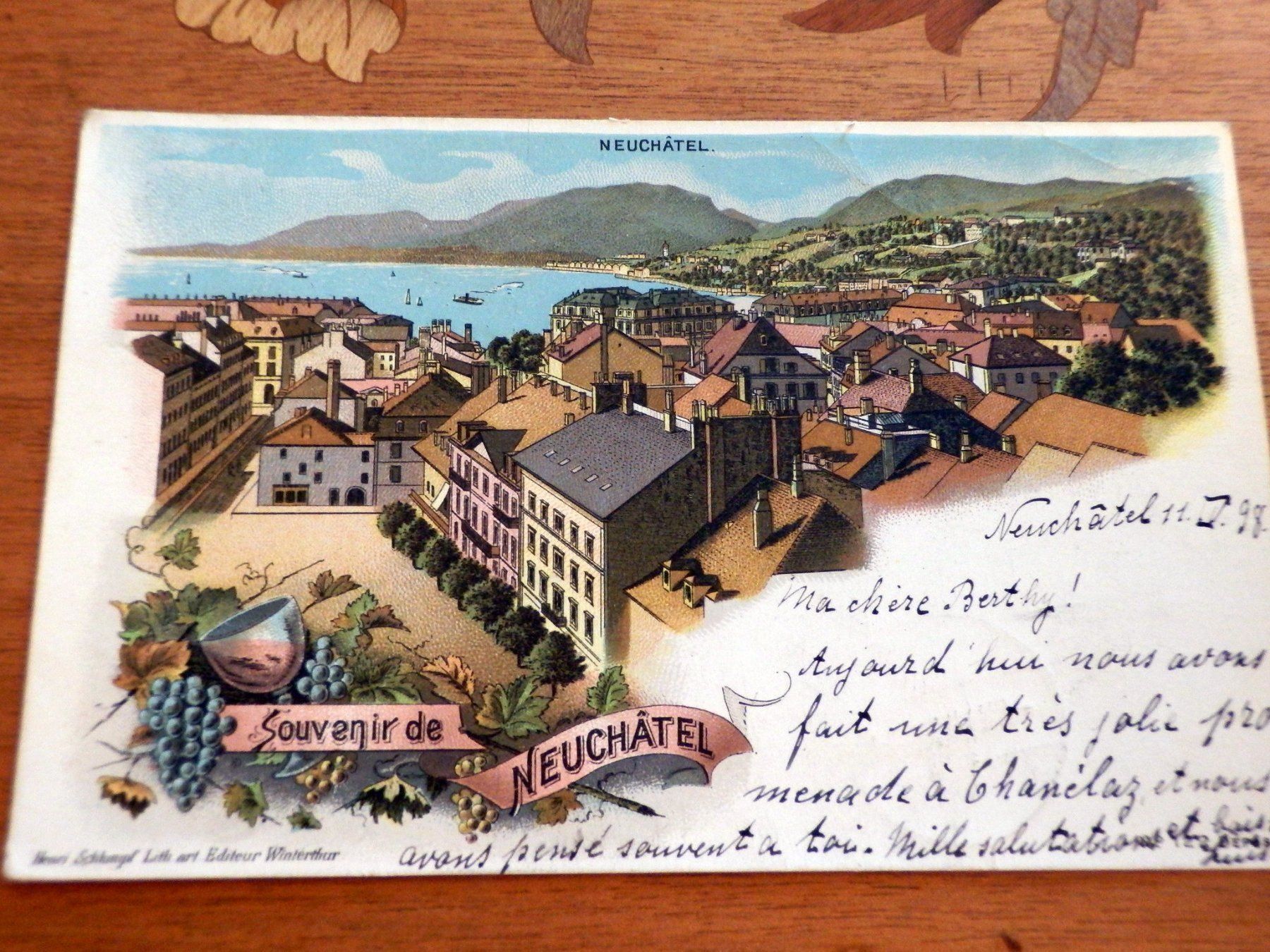 Ansichtskarten: Litho. Souvenir de Neuchatel, ZNr.60B – Gebraucht aus Ueberstorf von dinbau 2