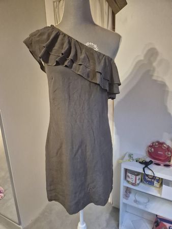 Kleid Hallhuber Seide One-Shoulder braun Grösse 38