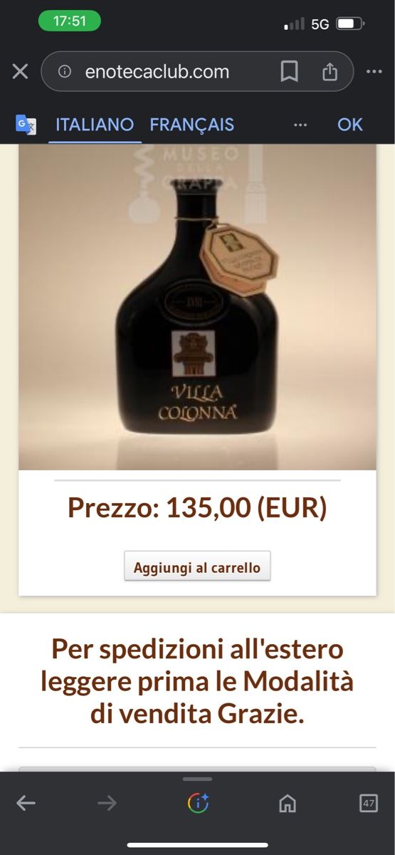 Bevande alcoliche: VILLA COLONNA GRAPPA DI BRUNELLO ANCIENNE BOUTEILLE – Nuovo (secondo la descrizione) da Genève venduto da Leboucheoreilles 7