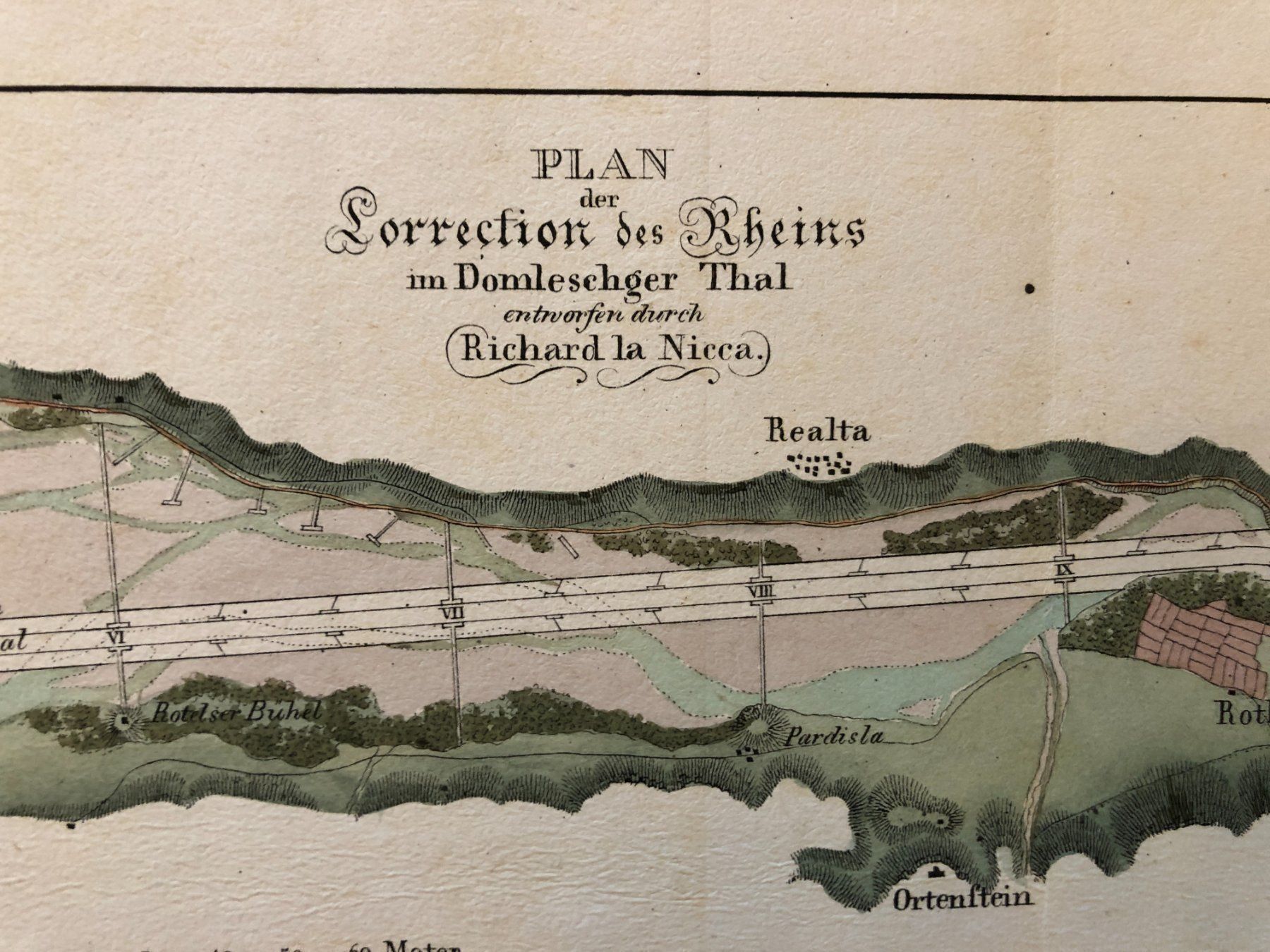 Cartine & Atlanti: de la Nicca: Plan Correction des Rheins im Domleschger Thal – Usato da Zürich venduto da allp 3