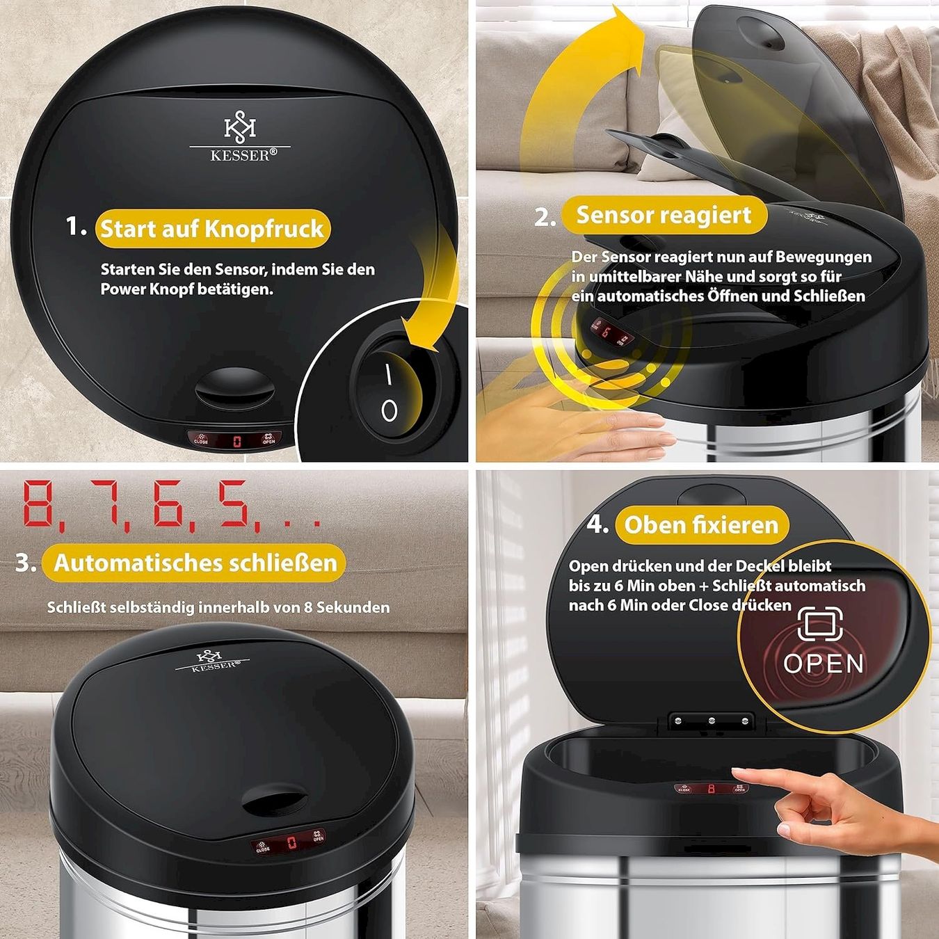 Hailo Cestini per rifiuti: Automatik Sensor Mülleimer 40L silber – Nuovo e nell'imballaggio originale da Bottighofen venduto da zaap 2