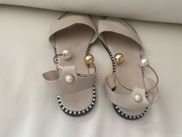 SUMMERTIME - stylische/edle Damensandale mit Perlen,beige,39