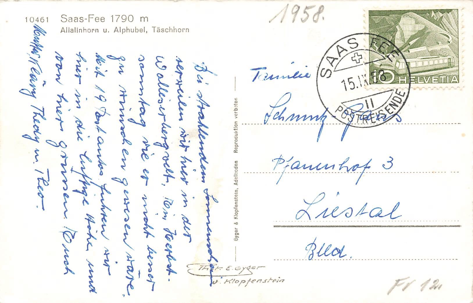 Cartoline postali: Saas fee – Usato da Biasca venduto da Blenio71 1