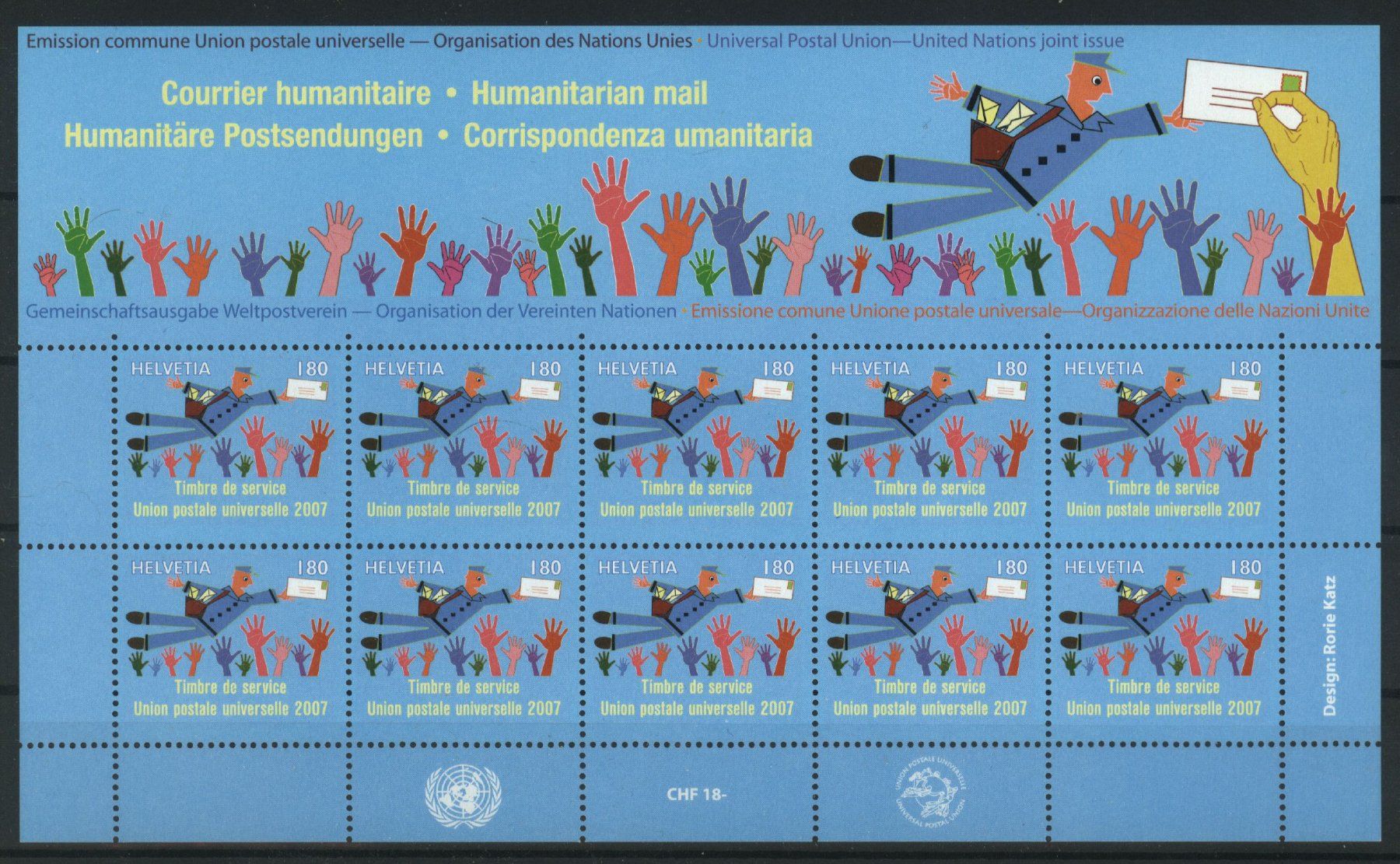 Tutti i francobolli: 2007, Gemeinschaftsausgabe UNO/UPU, Kleinbogen ** – Usato da Willisau venduto da Vollstempel