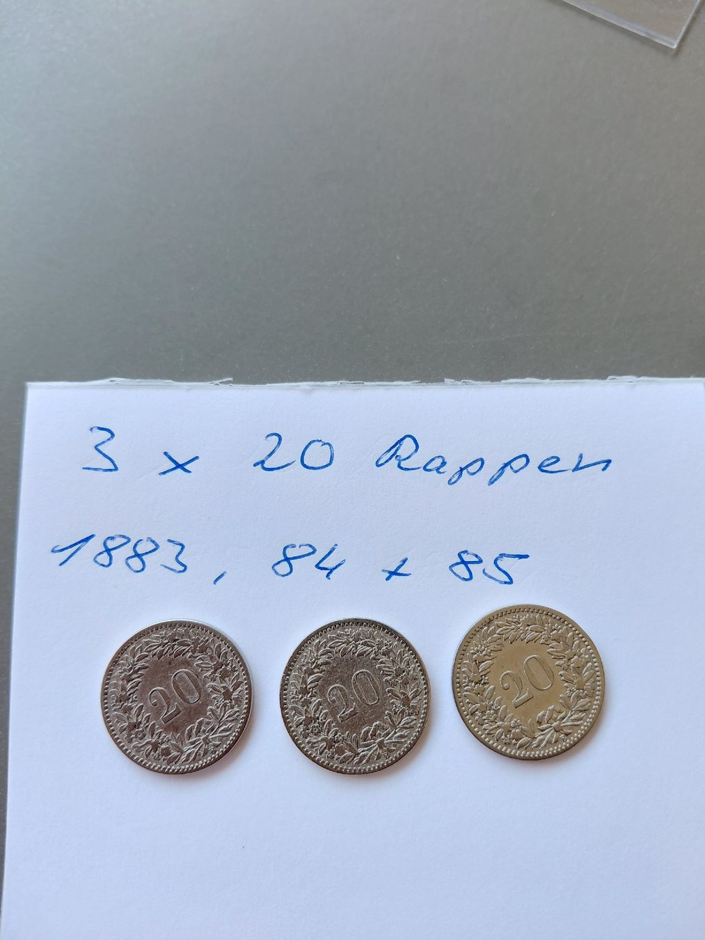 Tutti le monete: 3 x 20 Rappen 1883, 1884, 1885 – Usato da Bonaduz venduto da topolino052 1