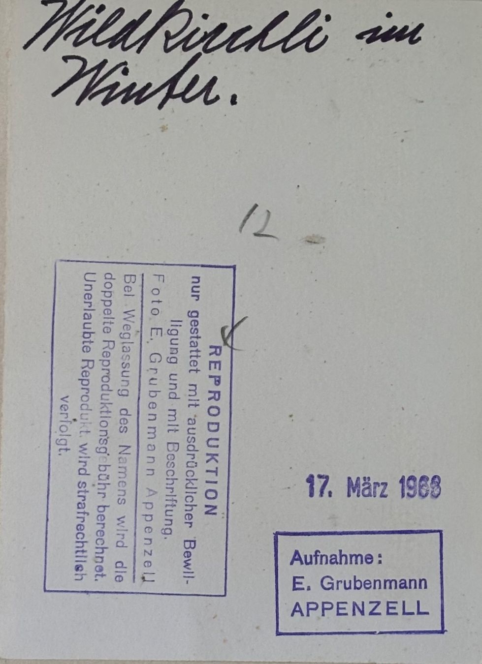Cartoline postali: Foto E. Grubenmann, Appenzell, Wildkirchli, 12 x 9 cm – Usato da Frauenfeld venduto da Merk52 1