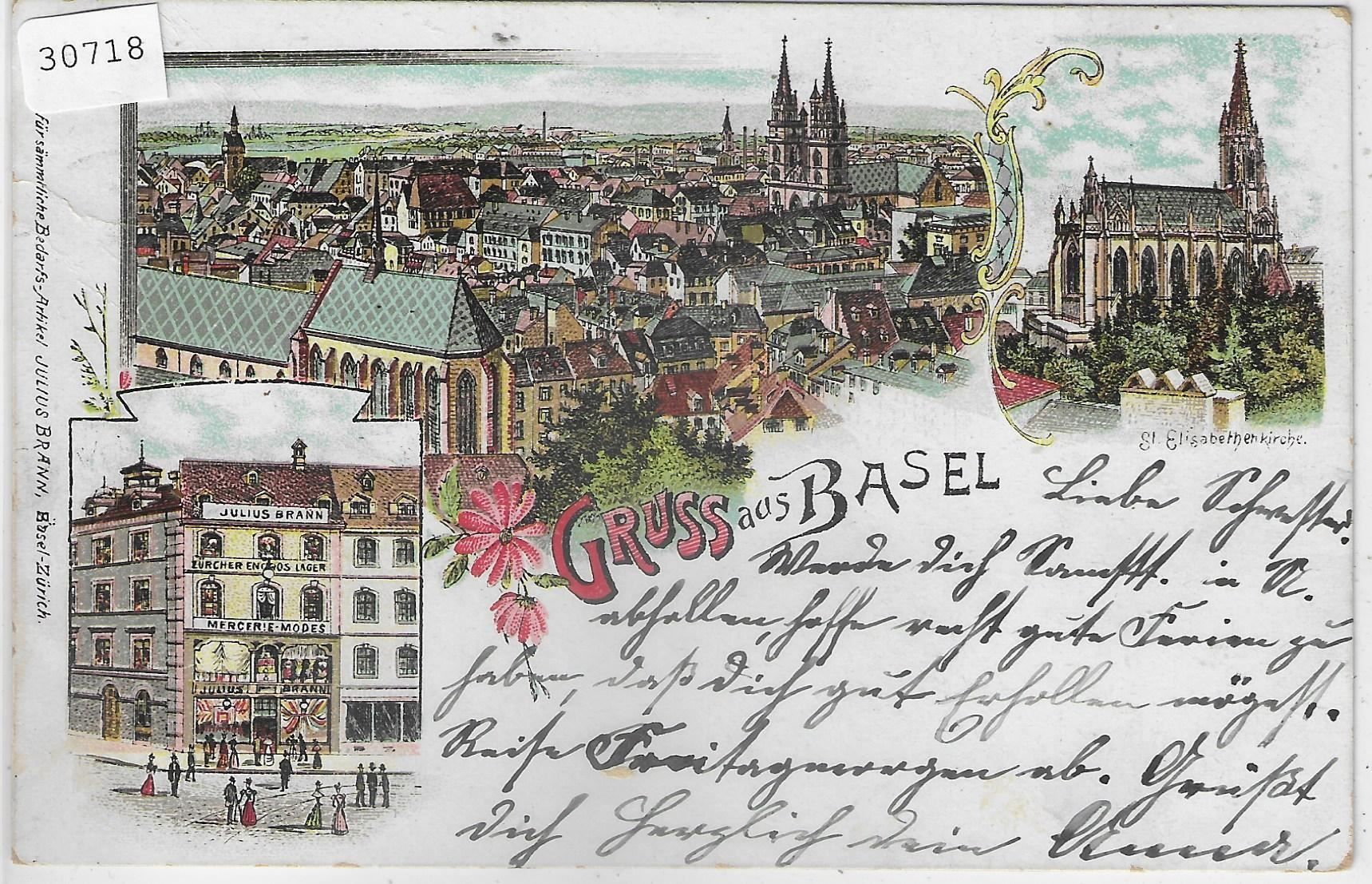 Cartoline postali: Gruss aus Basel - Litho 1899 – Usato da Ettingen venduto da Kartenplanet
