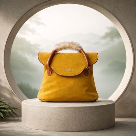 Sac à main jaune Mao Mei cuir/textile neuf