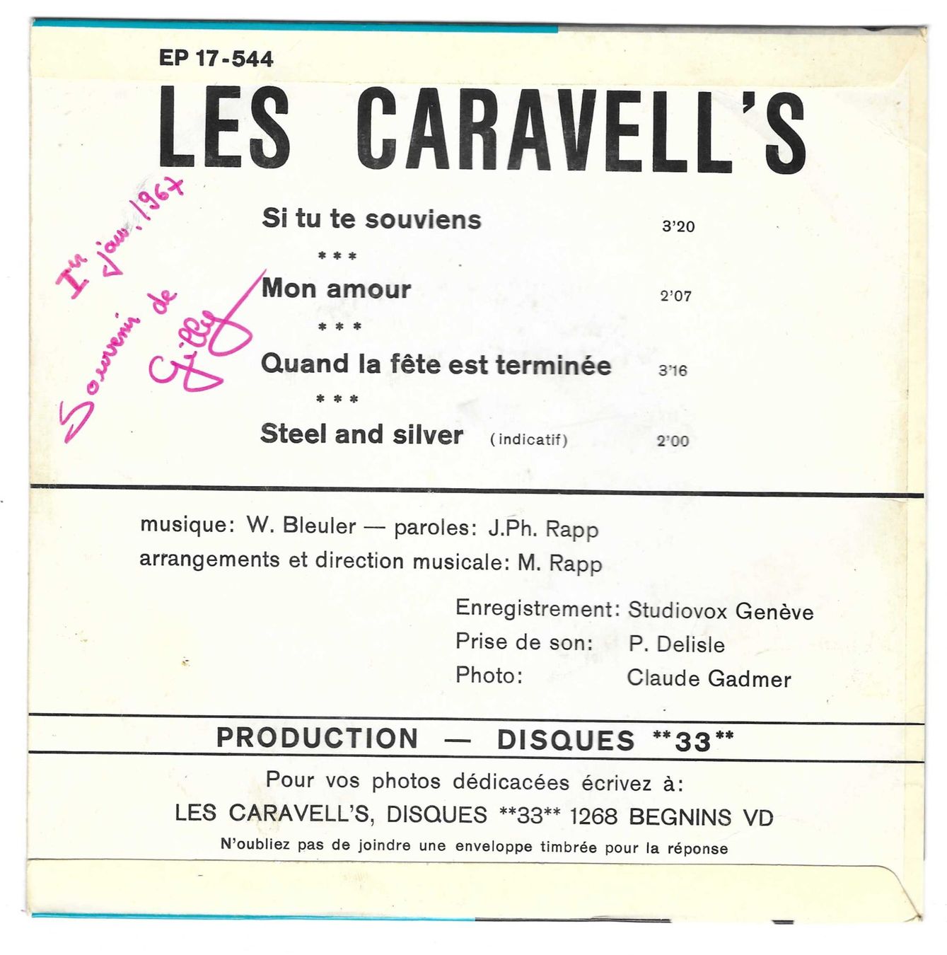 Schallplatten: LES CARAVELL'S  -  SI TU TE SOUVIENTS  +  3 – Gebraucht aus Bex von Giorgiob 1