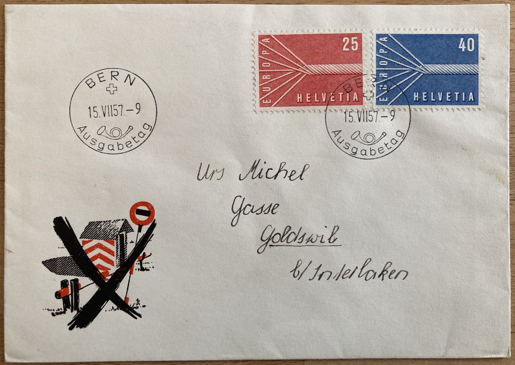 Tutti i francobolli: FDC 1957 illustriert ET BERN, SBK 110 Fr. – Usato da Flawil venduto da Furti