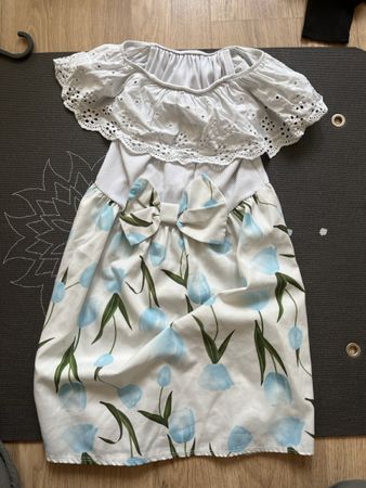 Mädchen Sommerkleid weiss blau Blumenmuster Grösse 122