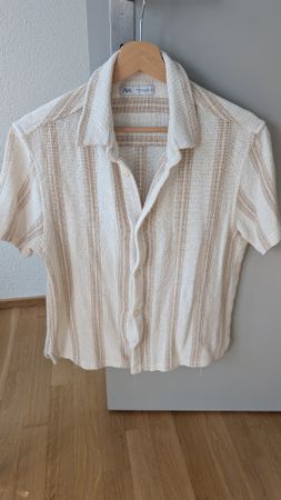 Zara Herren Sommer Hemd, Beige/Weiss gestreift, Gr. M